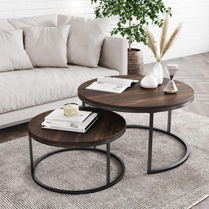 image:imageNathan James Kendall Round Modern Nesting Coffee Set of 2 Stacking Living Room Accent Tables Light BrownDark Brown  Matte Black