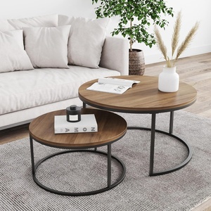 image:imageNathan James Kendall Round Modern Nesting Coffee Set of 2 Stacking Living Room Accent Tables Light BrownReclaimed OakGunmetal