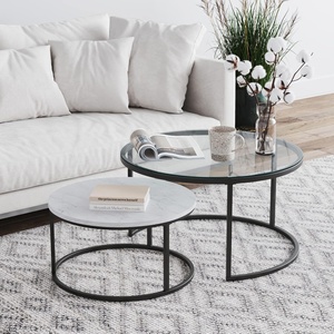 image:imageNathan James Kendall Round Modern Nesting Coffee Set of 2 Stacking Living Room Accent Tables Light BrownWhiteGunmetal