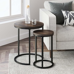 image:imageNathan James Lula Nesting Round Side Set of 2 Accent End Table for Living Room with Wood or Marble Finish Tabletop and Metal Base NutmegBlackNutmegBlack