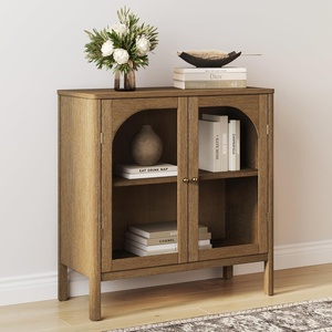 image:imageNathan James Mason Storage Cabinet Free Standing Accent Sideboard Buffet Credenza with Glass Doors and Adjustable Shelf in Black Oak Wood for Dining Room Entryway and Living Room Clear GlassBlackBrushed Light Brown