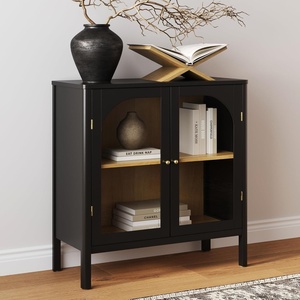 image:imageNathan James Mason Storage Cabinet Free Standing Accent Sideboard Buffet Credenza with Glass Doors and Adjustable Shelf in Black Oak Wood for Dining Room Entryway and Living Room Clear GlassBlackMatte Black
