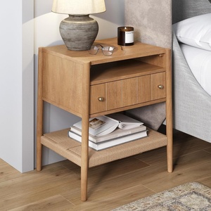 image:imageNathan James Meads Wood Nightstand with Drawer Vintage Nightstand with Seagrass Storage and Brass Handles Light BrownLight BrownSeagrass