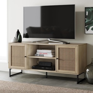 image:imageNathan James Mina Modern TV Stand Entertainment Cabinet Media Console with a Natural Rattan Storage Doors White Finish and Gold Brass Accents for Living Room or Media Room WhiteGoldOakBlack