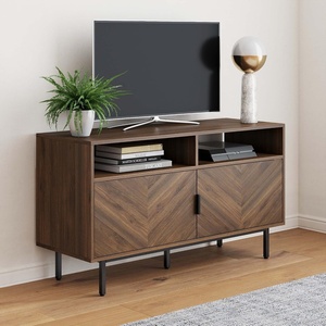 image:imageNathan James Mina Modern TV Stand Entertainment Cabinet Media Console with a Natural Rattan Storage Doors White Finish and Gold Brass Accents for Living Room or Media Room WhiteGoldWalnut BrownBlack