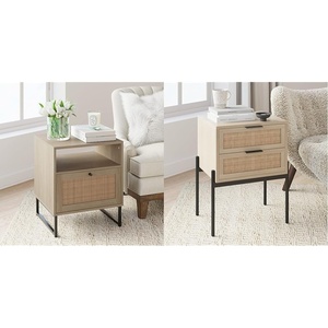 image:imageNathan James Mina Rattan Wood End Side Accent Table Nightstand amp Andrew Nightstand Accent Bedside End Side Table with Storage DrawerOakBlack