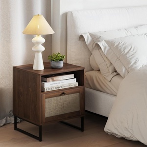 image:imageNathan James Mina Rattan Wood End Side Accent Table Nightstand with Storage for Living Room or Bedroom 1 Black OakBlackWalnut BrownBlack