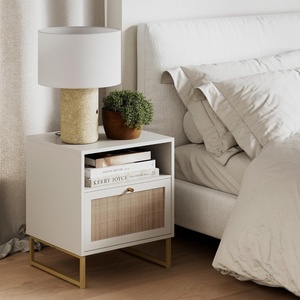 image:imageNathan James Mina Rattan Wood End Side Accent Table Nightstand with Storage for Living Room or Bedroom 1 Black OakBlackWhiteGold