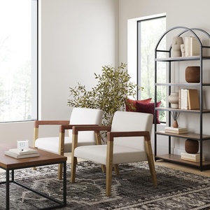image:imageNathan James Omel Lounge Reading Chair Modern Living Room Accent Chair with Metal Frame and Boucle Upholstery Cream BoucleBlack Set of 2Hudson Natural FlaxBrushed Light Brown  Set of 2