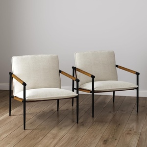 image:imageNathan James Omel Lounge Reading Chair Modern Living Room Accent Chair with Metal Frame and Boucle Upholstery Cream BoucleBlack Set of 2Omel White BoucleBlack  Set of 2