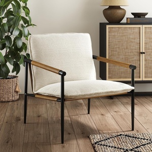 image:imageNathan James Omel Lounge Reading Chair Modern Living Room Accent Chair with Metal Frame and Boucle Upholstery Cream BoucleBlack Set of 2Omel White BoucleBlack