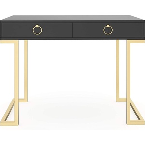 image:imageNathan James Parker Modern Home Office Writing Computer or Laptop Desk with Open Storage Cubby and Small Drawer WalnutBlackGold