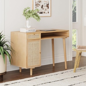 image:imageNathan James Parker Modern Home Office Writing Computer or Laptop Desk with Open Storage Cubby and Small Drawer WalnutNatural Brown