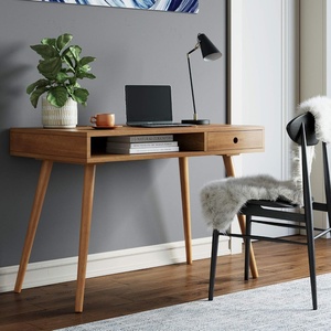 image:imageNathan James Parker Modern Home Office Writing Computer or Laptop Desk with Open Storage Cubby and Small Drawer WalnutWalnut