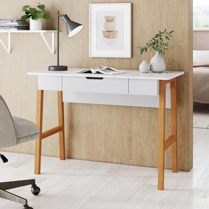image:imageNathan James Parker Modern Home Office Writing Computer or Laptop Desk with Open Storage Cubby and Small Drawer WalnutWhiteBrown