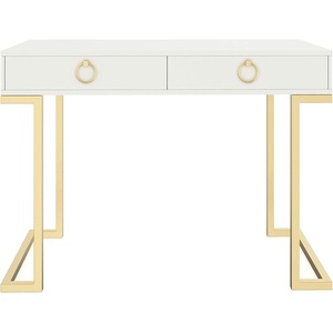 image:imageNathan James Parker Modern Home Office Writing Computer or Laptop Desk with Open Storage Cubby and Small Drawer WalnutWhiteGold