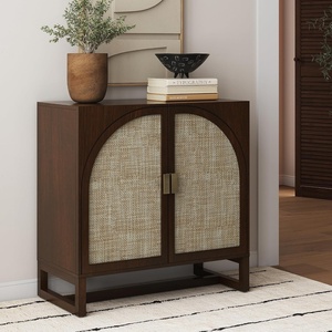 image:imageNathan James Paxton MidCentury Modern Wood Storage Cabinet with Doors Arched Storage Cabinet for Living Room or Kitchen with Rattan Door Details Raw OakDark Acacia