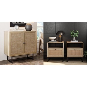 image:imageNathan James Sideboard Buffet Modern Storage Free Standing Accent Cabinet for Hallway Entryway or Living Room 1 Black OakCane amp Mina Rattan Wood End Side Accent Table NightstandLight OakBlack