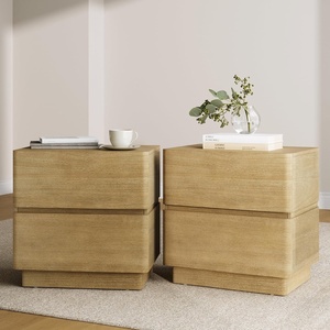 image:imageNathan James Tambellini Mid Century Modern Nightstand Bedside Table with Drawer and Cabinet Storage Solid Wood Legs and Fluted Door Fronts Light BrownRivelle Brown