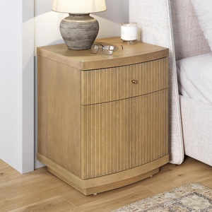 image:imageNathan James Tambellini Mid Century Modern Nightstand Bedside Table with Drawer and Cabinet Storage Solid Wood Legs and Fluted Door Fronts Light BrownLight Brown