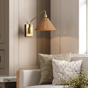 image:imageNathan James Tamlin Vintage Brass Wall Light Fixture Wall Mounted 1Light Lamp Plugin Sconce with OnOff Switch for Living Room Reading Nook or Bedroom BrassLight BrownRattan
