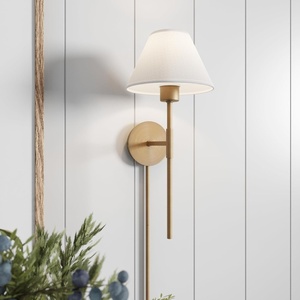 image:imageNathan James Tamlin Vintage Brass Wall Light Fixture Wall Mounted 1Light Lamp Plugin Sconce with OnOff Switch for Living Room Reading Nook or Bedroom BrassBrassWhite
