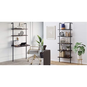 image:imageNathan James Theo 2Shelf Industrial Wall Mount Ladder Table Small Computer or Writing Desk NutmegMatte Black amp Theo 5Shelf Wood Ladder Bookcase with Metal Frame Walnut BrownBlack