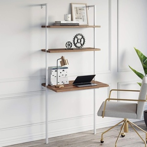 image:imageNathan James Theo 2Shelf Industrial Wall Mount Ladder Table Small Computer or Writing Desk NutmegMatte BlackRustic OakWhite
