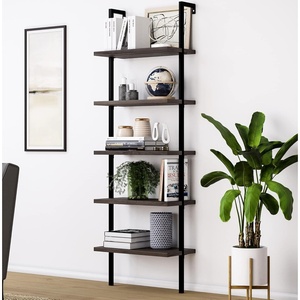 image:imageNathan James Theo 5Shelf Gold Ladder Bookcase with GoldBrass Metal Frame White Set of 4Theo NutmegBlack