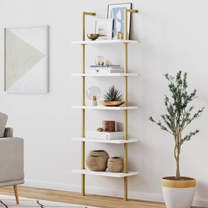 image:imageNathan James Theo 5Shelf Gold Ladder Bookcase with GoldBrass Metal Frame White Set of 4Theo WhiteGold