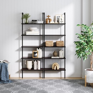 image:imageNathan James Theo 5Shelf Gold Ladder Bookcase with GoldBrass Metal Frame White Set of 4WalnutMatte Black