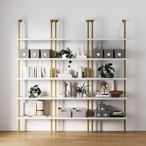 image:imageNathan James Theo 5Shelf Gold Ladder Bookcase with GoldBrass Metal Frame White Set of 4WhiteGold
