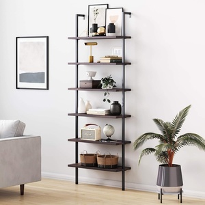 image:imageNathan James Theo 6Shelf Tall Modern Bookshelf Wall Mount Ladder Shelf Bookcase with Wood and Industrial Metal Frame Matte WhiteNutmegMatte Black