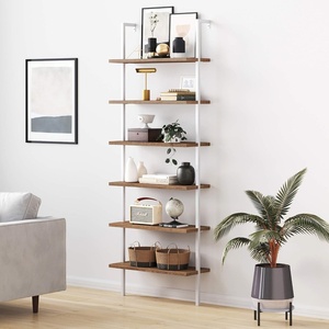 image:imageNathan James Theo 6Shelf Tall Modern Bookshelf Wall Mount Ladder Shelf Bookcase with Wood and Industrial Metal Frame Matte WhiteOakMatte White