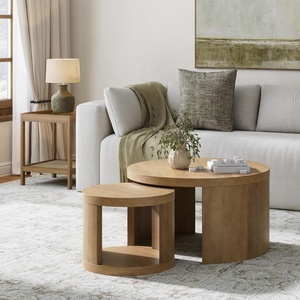 image:imageNathan James Uchu Mid Century Modern 2Piece Nesting Coffee Table Round Wood Coffee Table with Storage Light Brown