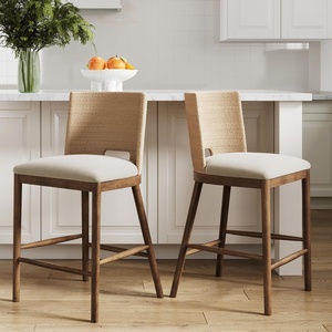 image:imageNathan James Webster Bohemian Round Back Bar Stool Upholstered Bar Stool with Seagrass Backrest for Kitchen or Bar Medium Brown Set of 2Webster Medium Brown