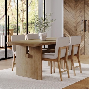 image:imageNathan James Willow Boho Dining Table for 6 with Solid Wood Legs 6Person Natural Wood Light Brown with Bohemian Rattan AccentLight Brown WoodRattan