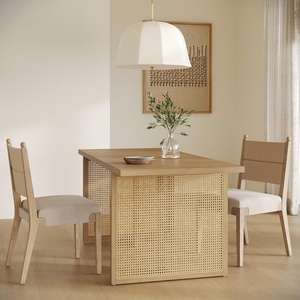 image:imageNathan James Willow Boho Dining Table for 6 with Solid Wood Legs 6Person Natural Wood Light Brown with Bohemian Rattan AccentLight BrownRattan