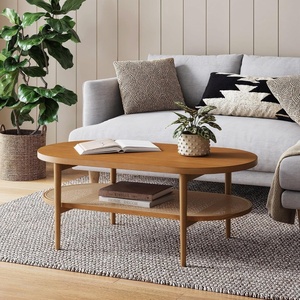 image:imageSonia Bohemian 2Tier Oval Coffee Table Living Room Cane Table with Storage Shelf and MidCentury Legs in Honey Brown Wood with Rattan AccentHoney Brown