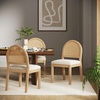 image:imageNathan James Beacon Boho Dining Chair Boucle Dining Chair with Seagrass Accent and Solid Wood Legs Cream BoucleLight BrownWarm Pine Rattan
