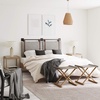 image:imageNathan James Harlow Wall Mount Headboard Queen Gray amp Hugo Wood Nightstand Rustic Accent End or Side Table with Drawer Durable Black Metal Frame amp Leather Hammock Gray