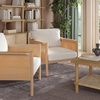 image:imageNathan James Hemming Upholstered Armchair Solid Wood Accent Chair with Boucle Upholstery and Faux Rattan Arm Inlay CreamRaw OakCreamRaw Oak