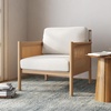 image:imageNathan James Hemming Upholstered Armchair Solid Wood Accent Chair with Boucle Upholstery and Faux Rattan Arm Inlay CreamRaw OakCreamRaw Oak