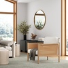 image:imageNathan James Hemming Upholstered Armchair Solid Wood Accent Chair with Boucle Upholstery and Faux Rattan Arm Inlay CreamRaw OakCreamRaw Oak