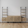 image:imageNathan James Kova Boho Rattan and Wood TV Wall Shelving Unit Accent Storage Cabinet in Black Wood and Rattan with Metal Frame and Cane Doors Black OakCaneLight OakRattan