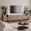 image:imageNathan James Kova Boho Rattan and Wood TV Wall Shelving Unit Accent Storage Cabinet in Black Wood and Rattan with Metal Frame and Cane Doors Black OakCaneLight OakRattan