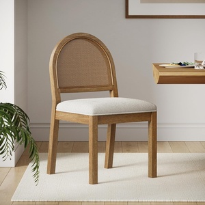 image:imageNathan James Beacon Boho Dining Chair Boucle Dining Chair with Seagrass Accent and Solid Wood Legs Cream BoucleLight BrownLight Brown Rattan