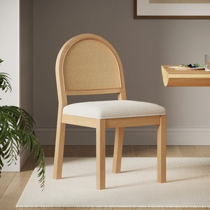 image:imageNathan James Beacon Boho Dining Chair Boucle Dining Chair with Seagrass Accent and Solid Wood Legs Cream BoucleLight BrownWarm Pine Rattan