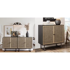 image:imageNathan James Boho Modern 2 Piece Black Oak amp Cane Storage Cabinet Set with Swinging Doors