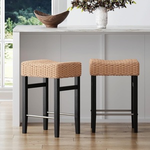 image:imageNathan James Harvey Rattan Bar Stool Bohemian Counter Height Stool with Woven Seagrass Seat Solid Wood Legs and Metal Footrest SeagrassBrushed BlackSeagrassBrushed Black